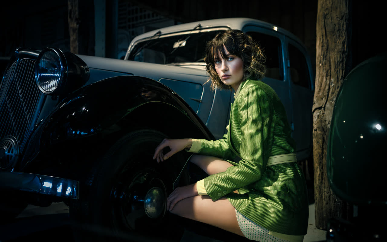 "Drive" editorial for Model : Jitse - Just Jess models Photographer : Olivier Hero Dressen Stylism : Sidney Figeys MUA : Anaïs Ben Amor Yellow cotton shirt, Hôtel Particulier vintage, Isabelle Bajart store Corduroy jacket, Versus G. Versace vintage Isabelle Bajart store Yellow belt, Ramo Sport, Isabelle Bajart store Cotton short, American Vintage Velor thigh high boots, Zara