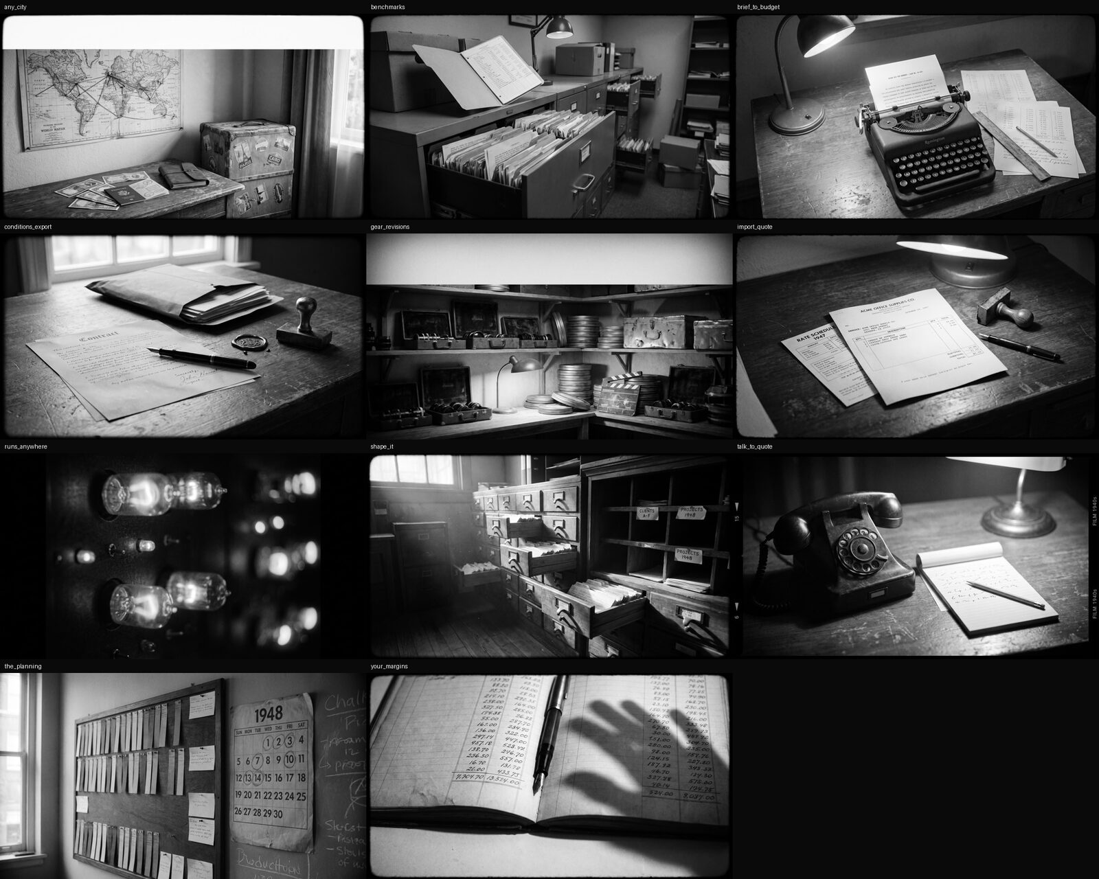 Look development round one, flat documentary style frames